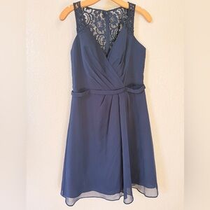 David's Bridal Navy Marine Blue Midi Sleeveless Lace Back Bridesmaid Dress 10